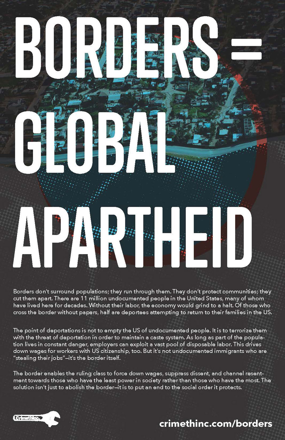 Photo of ‘Borders = Global Apartheid’ front side